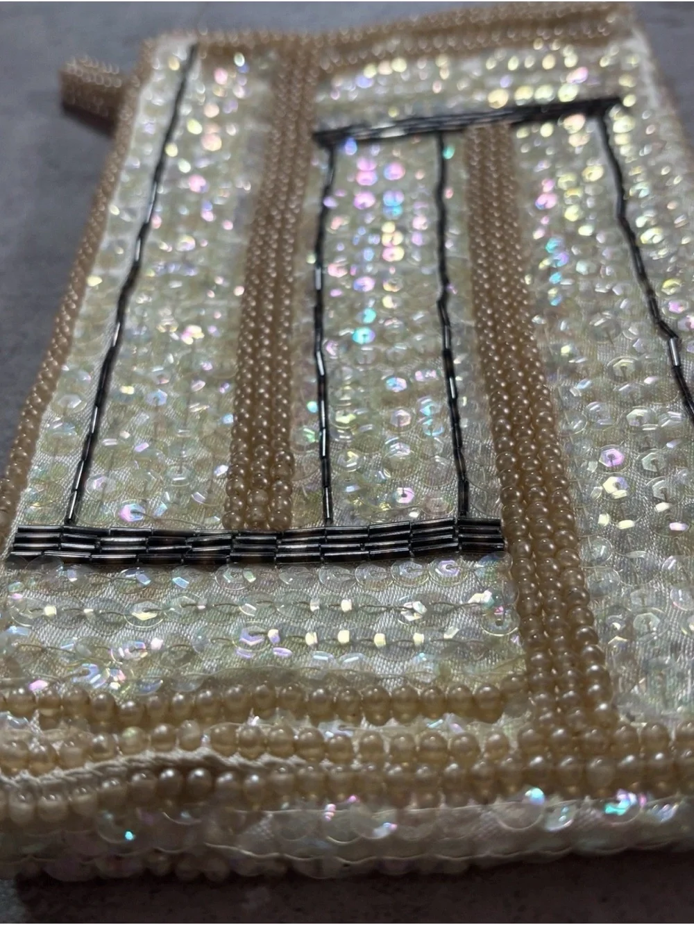 Vintage Pearl Evening Clutch La Regale 1950s Ivory Iridescent Sequin Beaded MCM - Picture 10 of 16